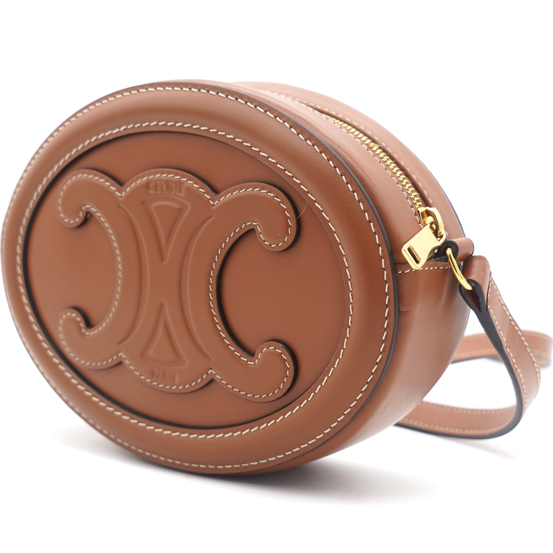 CROSSBODY OVAL PURSE CUIR TRIOMPHE IN TEXTILE AND CALFSKIN