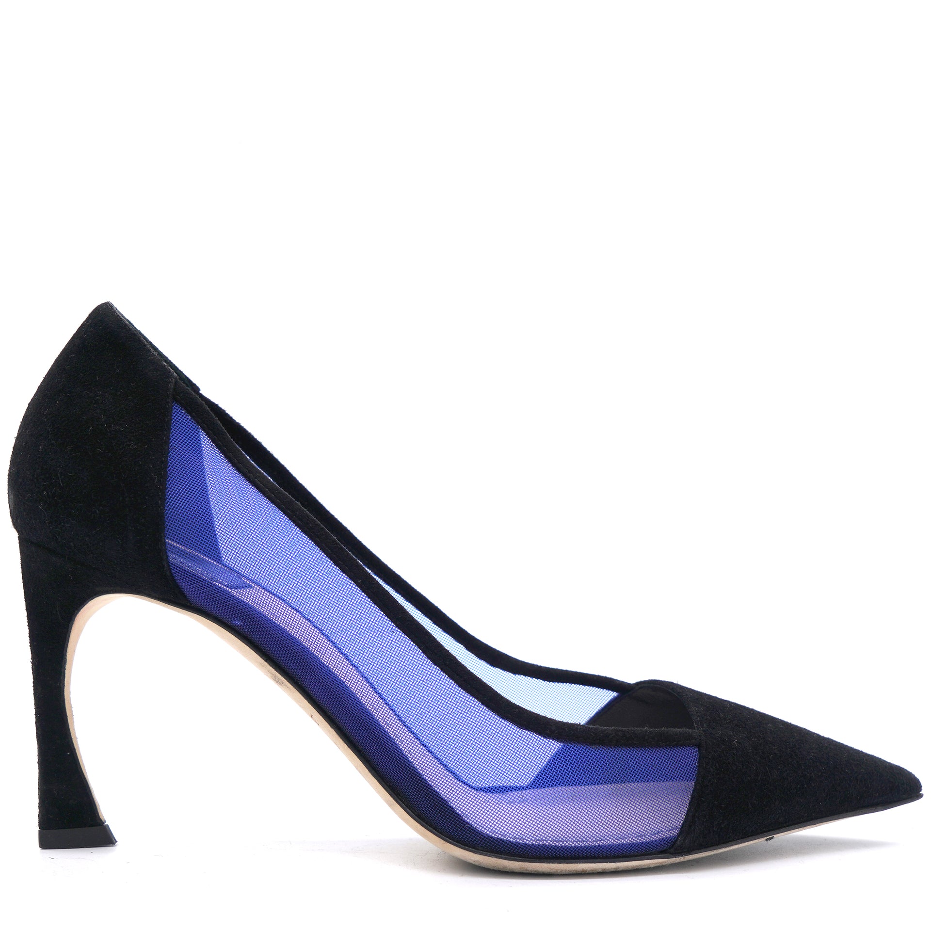 Dior Black Velvet And Blue Mesh Diorella Pointed Toe Pumps 37