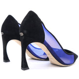 Dior Black Velvet And Blue Mesh Diorella Pointed Toe Pumps 37
