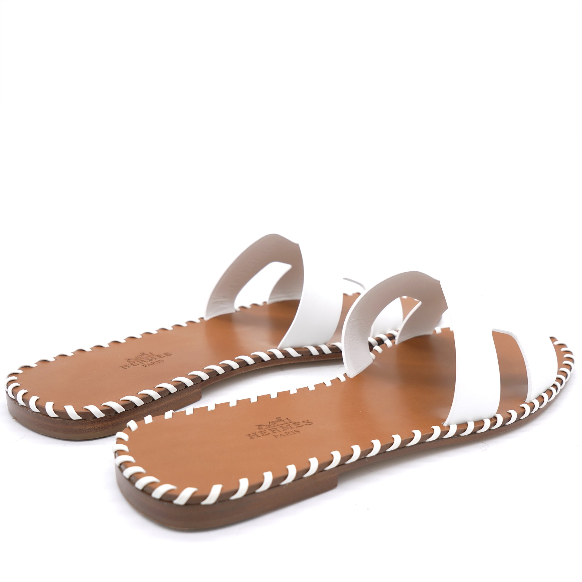 White Leather with braided details Oran Flat Sandals 37.5