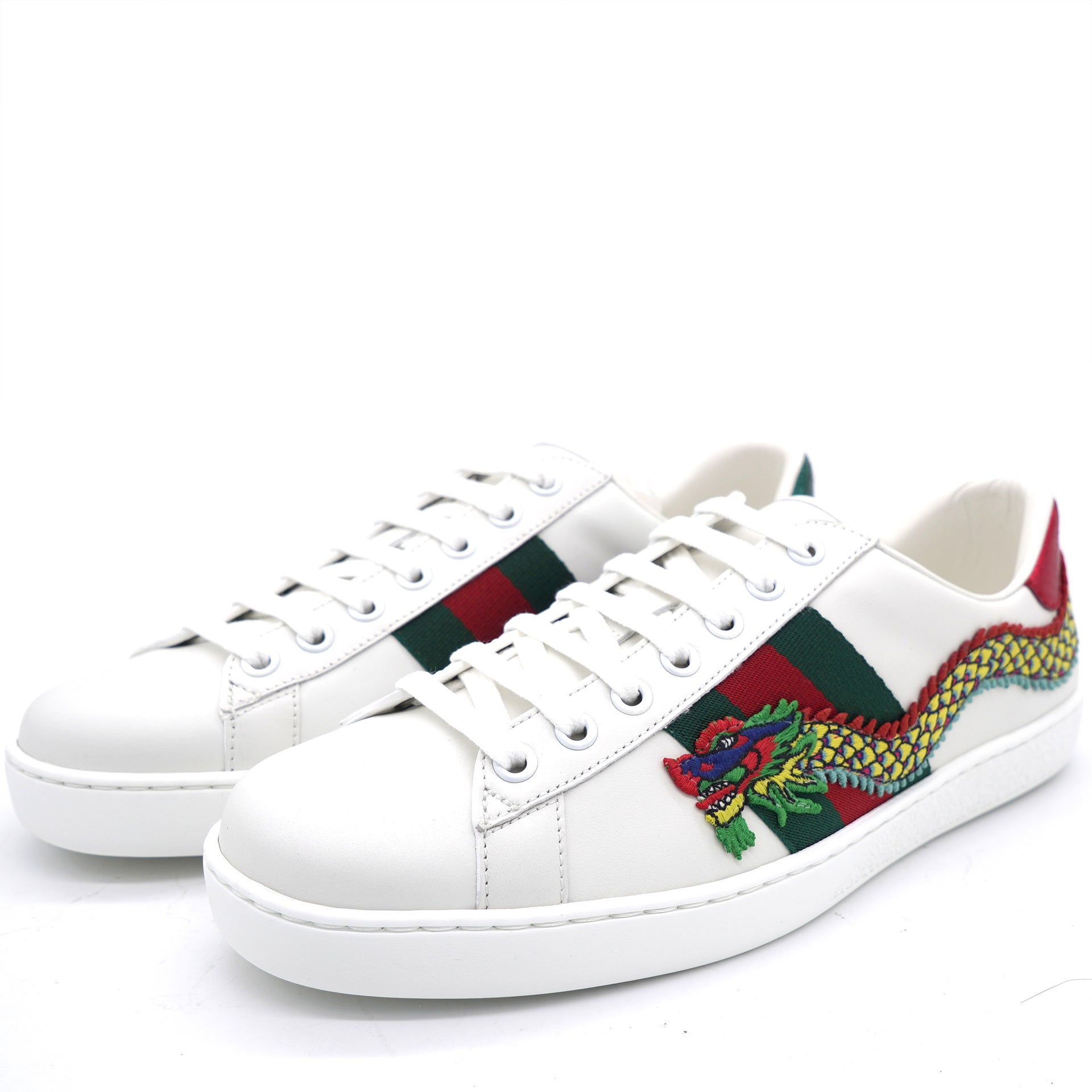 Men White Leather and Python Embossed Leather Ace Sneakers 5/39