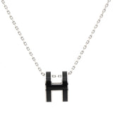 H Black Lacquer Silver Plated Pendant Necklace