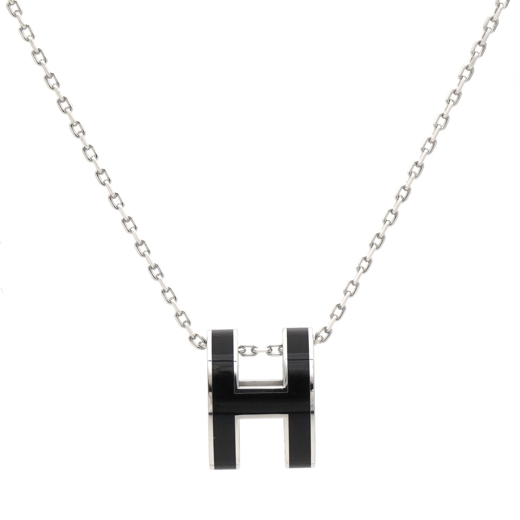 H Black Lacquer Silver Plated Pendant Necklace