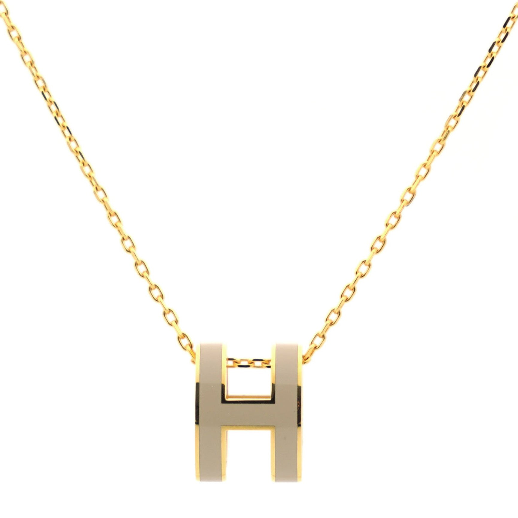 H Grey Lacquer Gold Plated Pendant Necklace