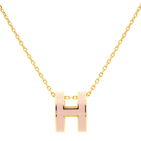 H Pink Lacquer Gold Plated Pendant Necklace