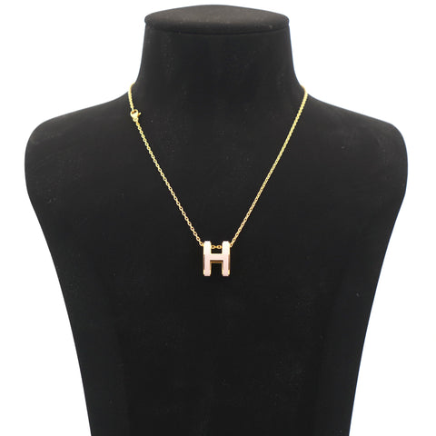 H Pink Lacquer Gold Plated Pendant Necklace