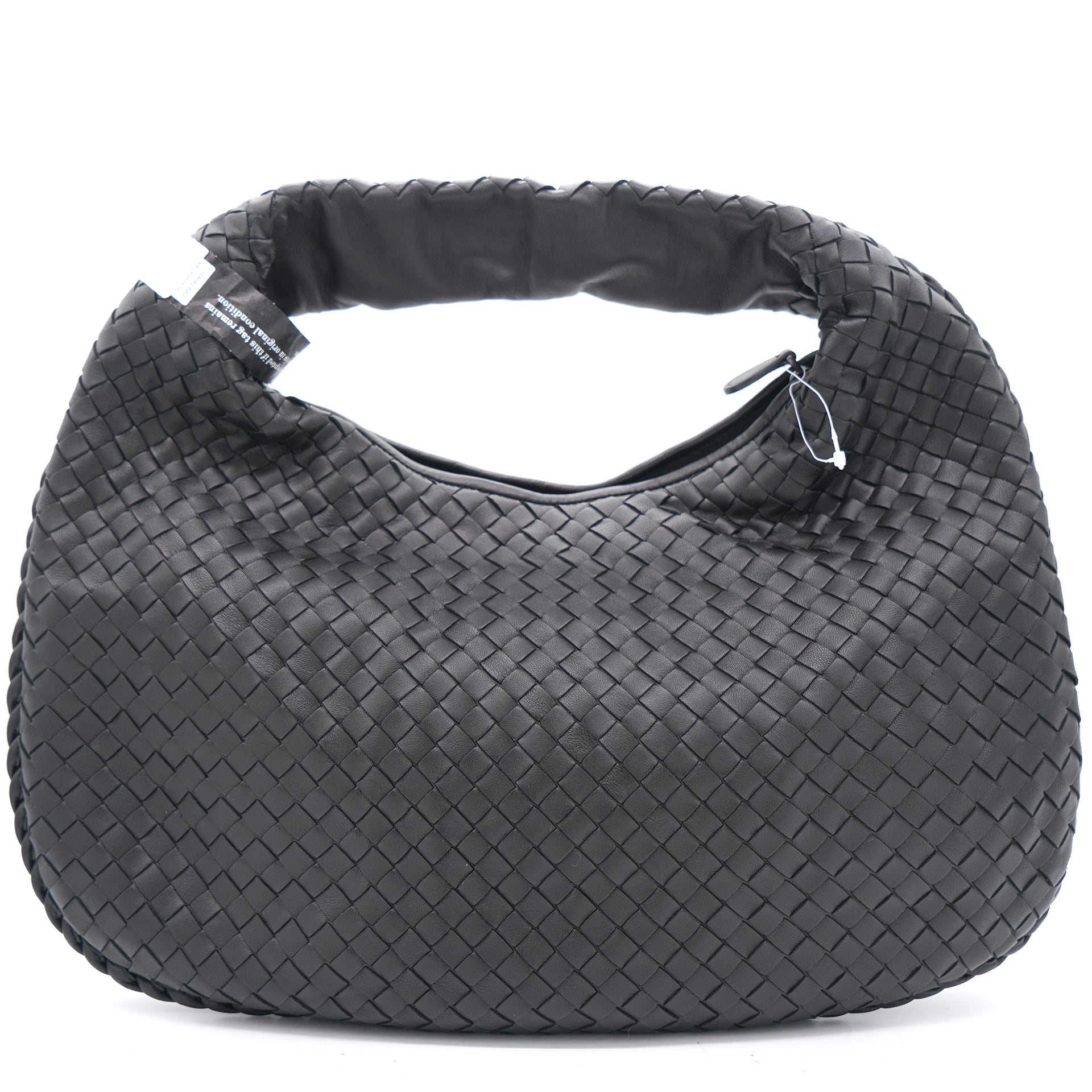 Black Intrecciato Woven Nappa Leather Medium Hobo Bag