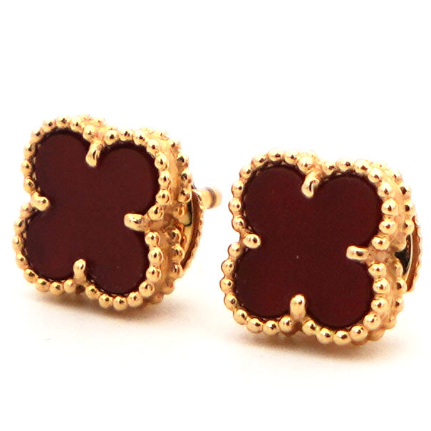 Sweet Alhambra Carnelian 18K Rose Gold Stud Earrings