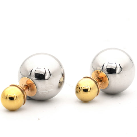 Tribales Faux Pearl Silver and Gold Tone Stud Earrings