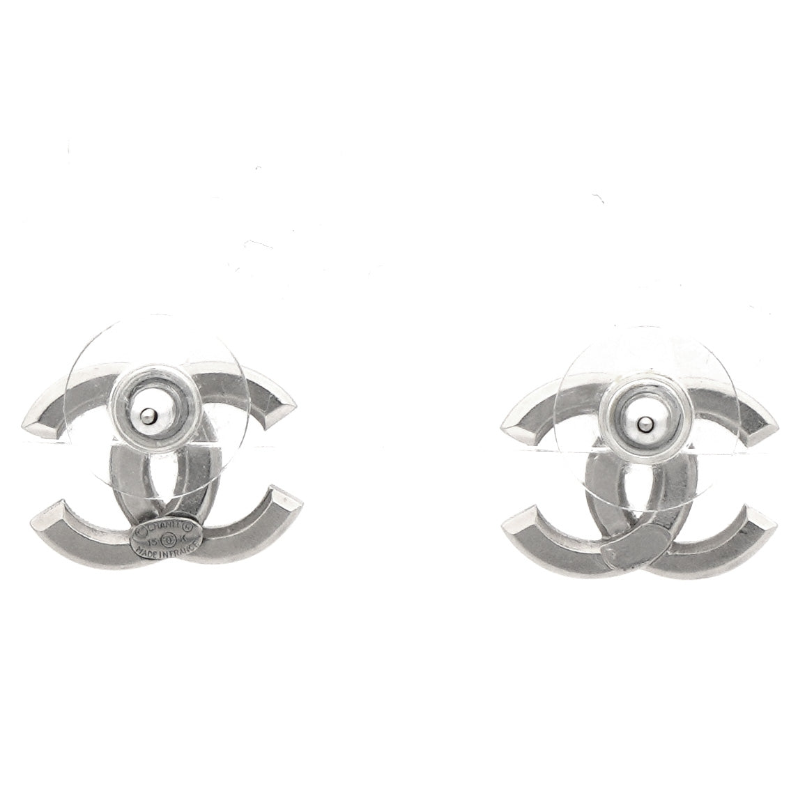 CC Logo Crystal Silver Tone Stud Earrings