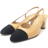 Black Fabric And beige Leather Slingback 37