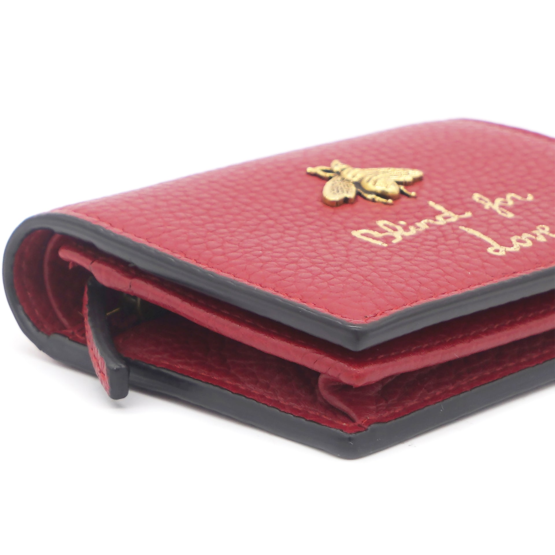 Gucci Red Leather "Blind for Love" Animalier Bee Card Case Wallet  460185 6433