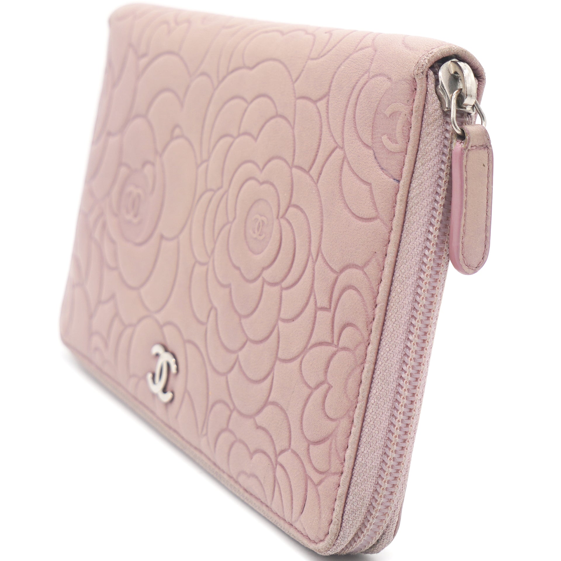 Chanel Pink Camellia Embossed Leather Zip Around Wallet Organizer  (Preloved) - Aftersix Lifestyle Inc.