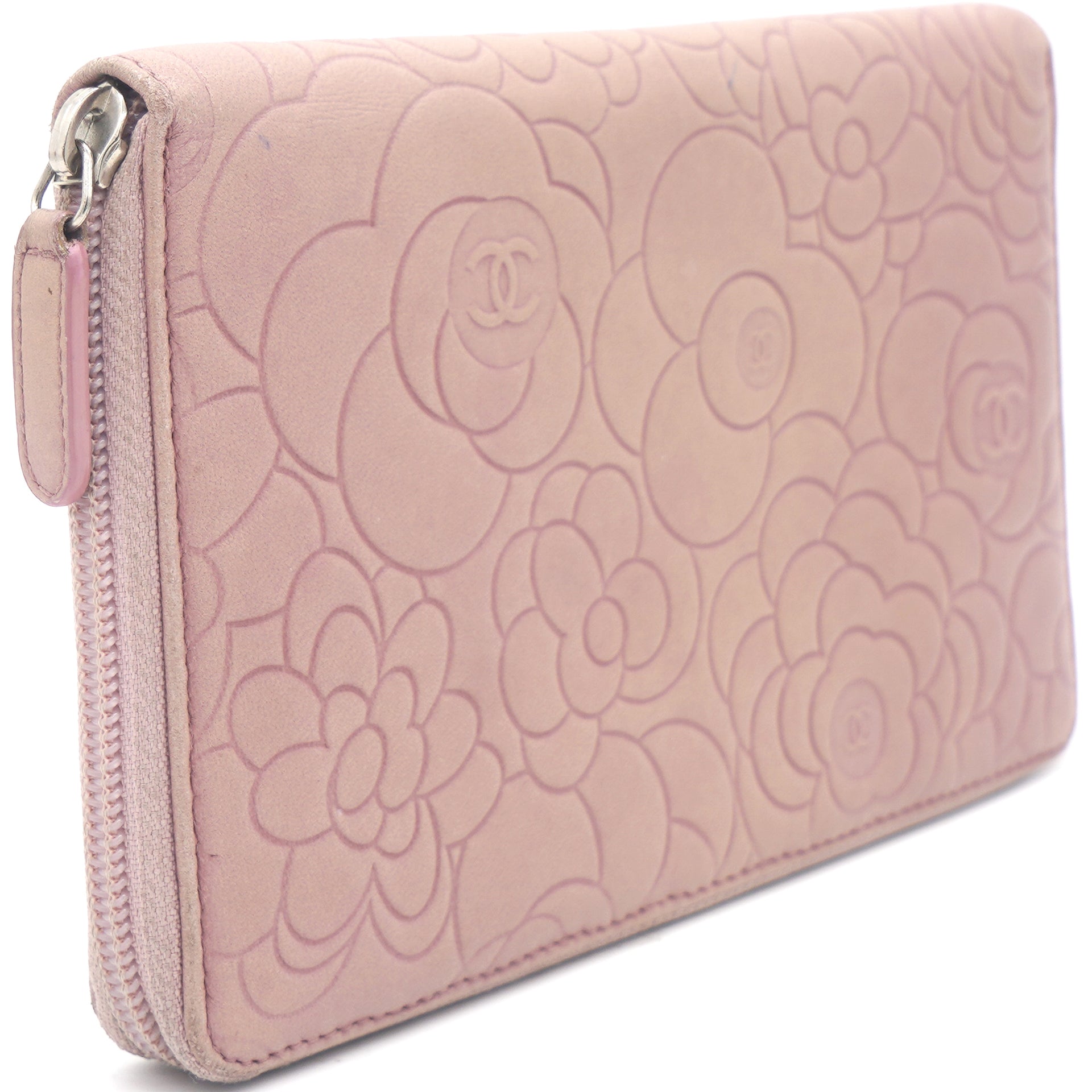 Chanel Lambskin Camellia Embossed Large Zip Around Wallet Dust Pink –  STYLISHTOP