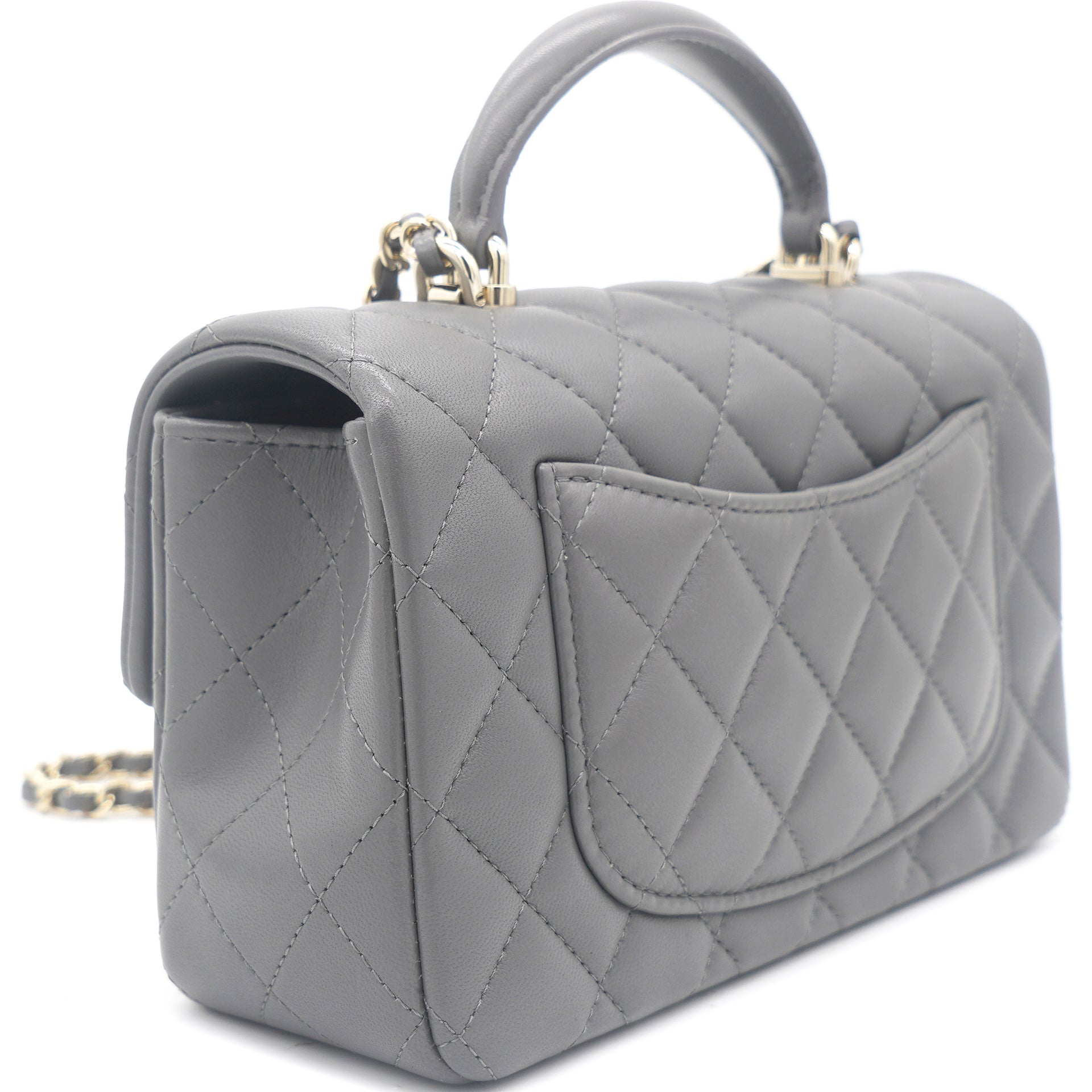 Chanel Lambskin Quilted Mini Top Handle Rectangular Flap Grey