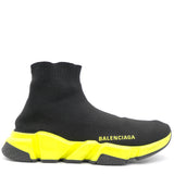 Black/Yellow Knit Fabric Speed High Top Sneakers 38