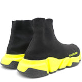 Black/Yellow Knit Fabric Speed High Top Sneakers 38