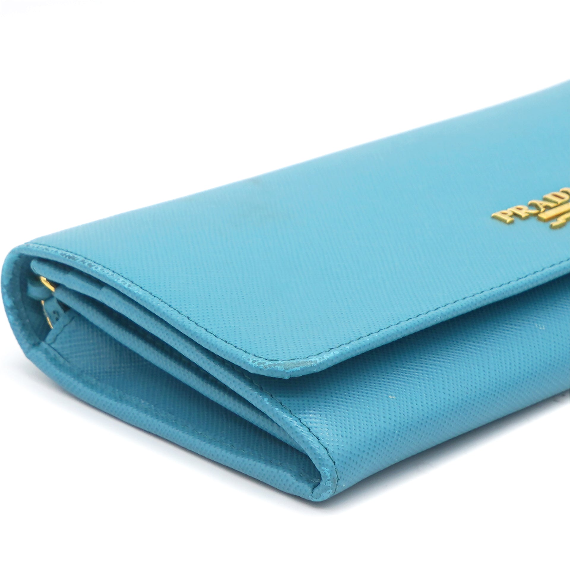 Prada Turquoise Saffiano Lux Leather Zip Around Continental Wallet Prada