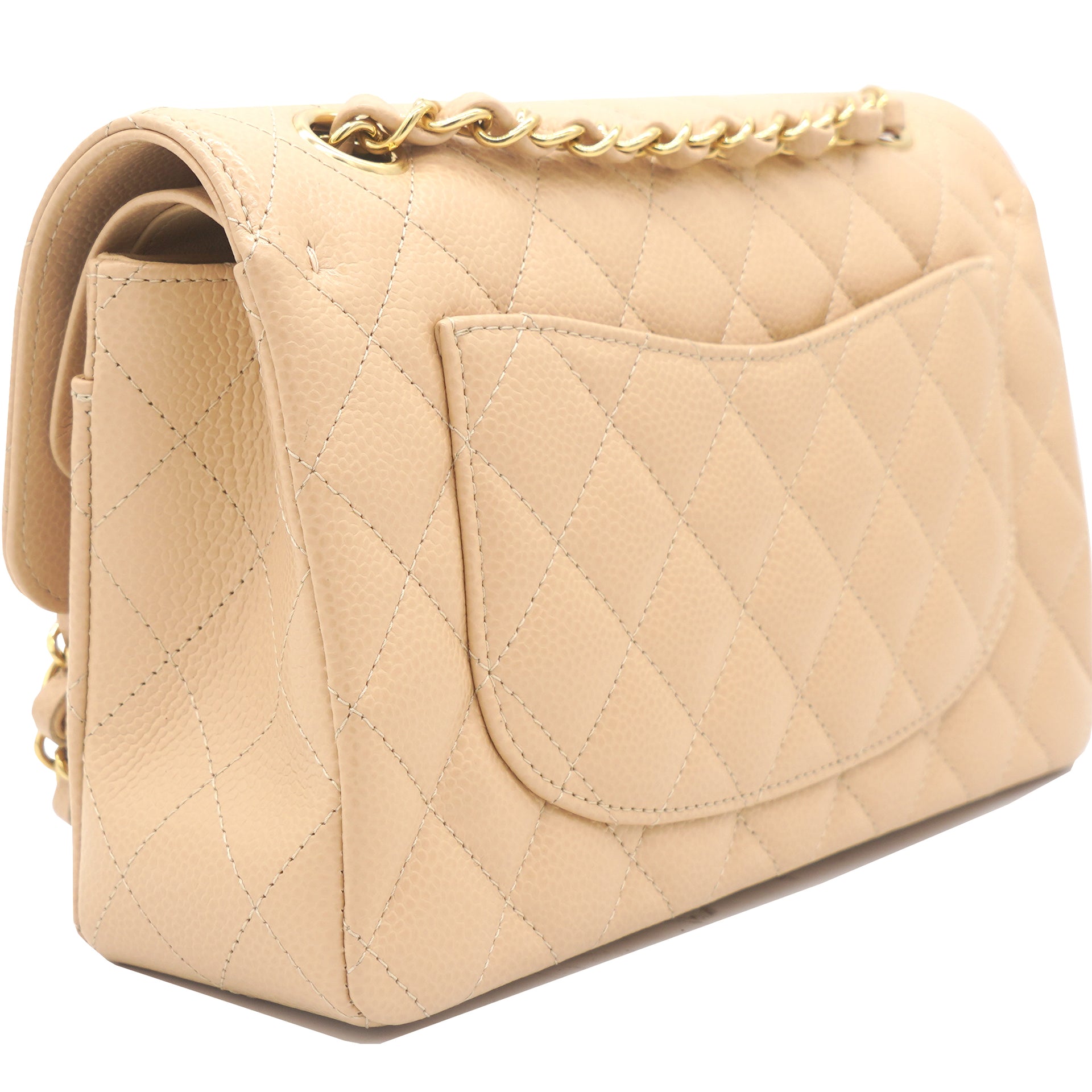 Caviar Quilted Small Classic Double Flap Beige
