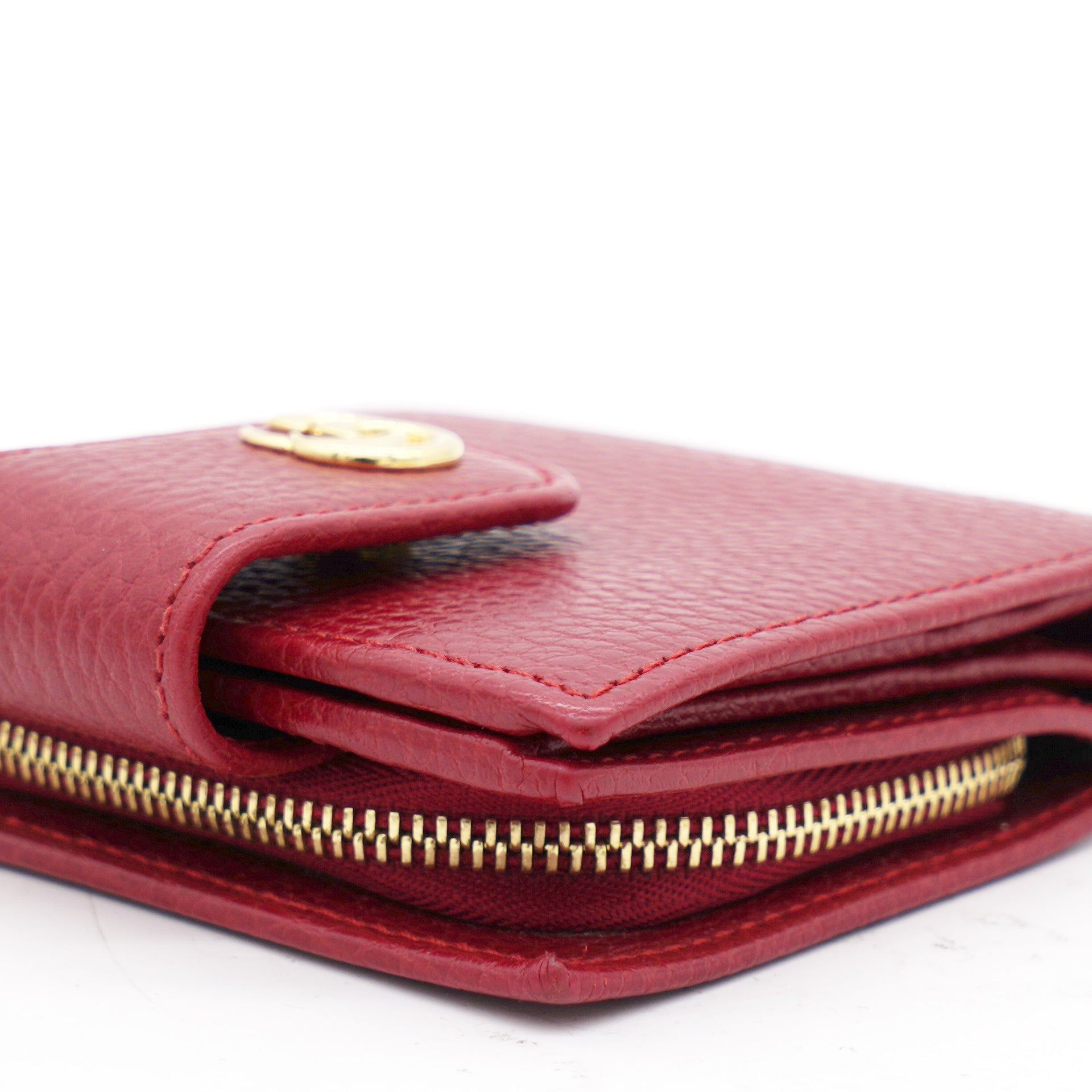 Textured Calfskin Double G French Flap Wallet Red