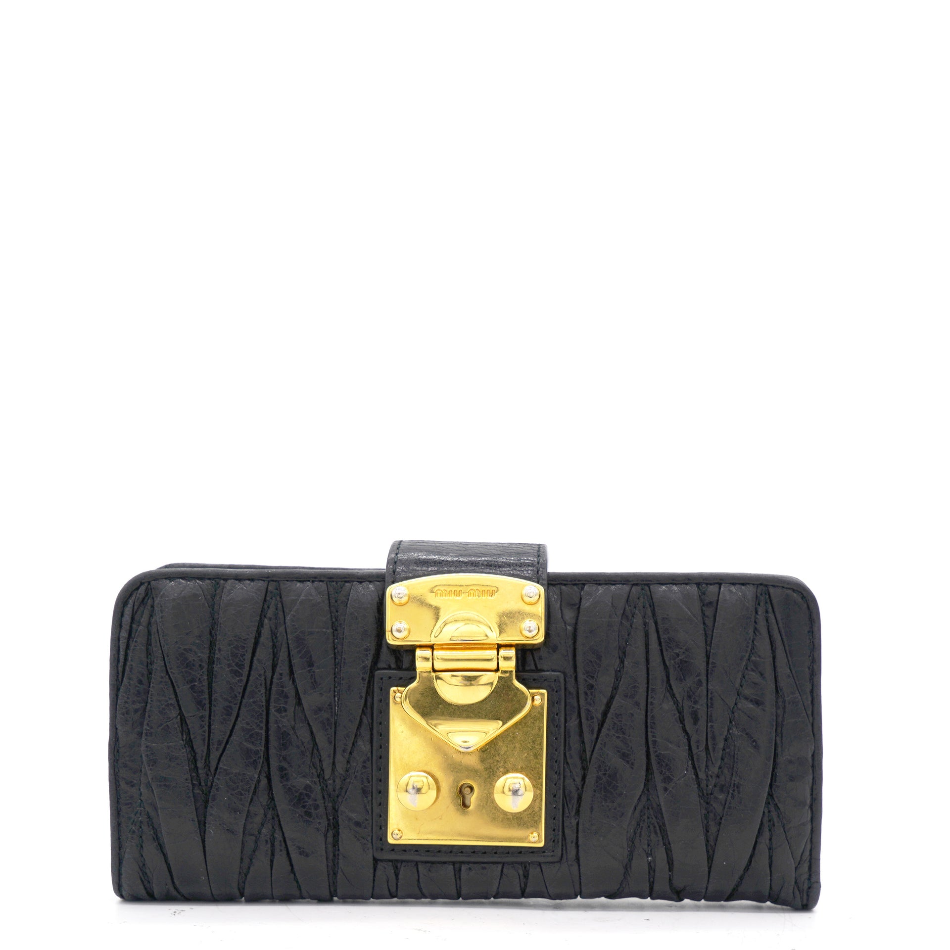 Black Matelassé Leather Clasp Lock Continental Wallet