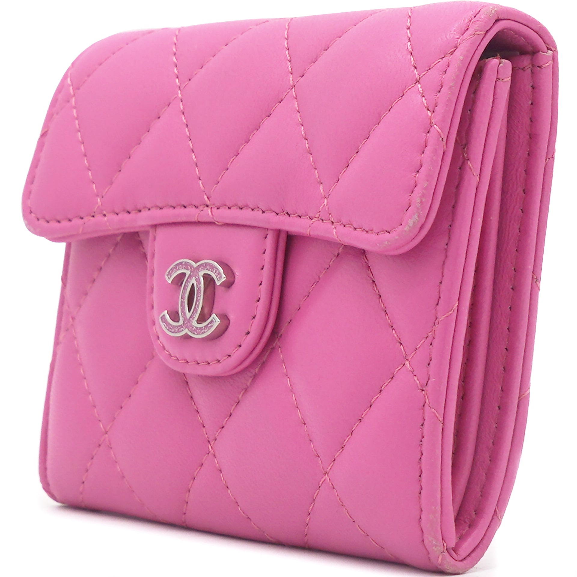 Fushia Quilted Lambskin Small Classic Flap Card Case