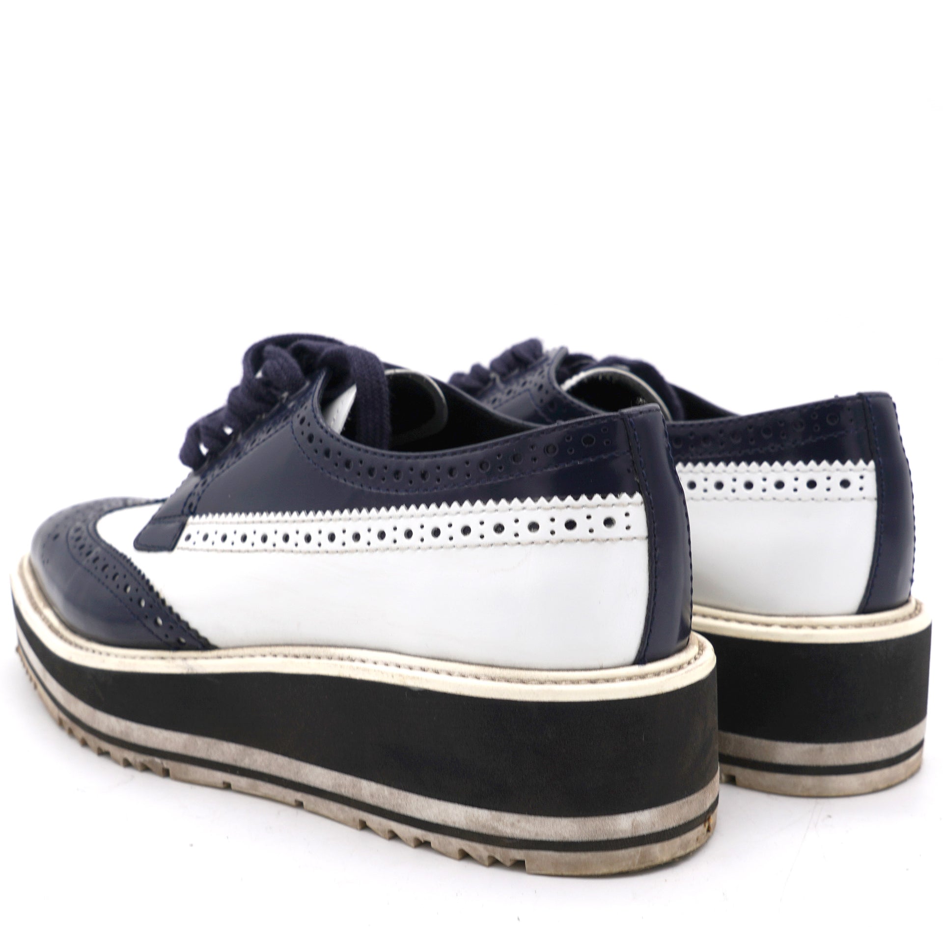Navy/White Leather Lace-Up Derby Shoe 37.5