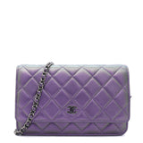 CHANEL Iridescent Goatskin Quilted Wallet On Chain WOC Purple 1302525