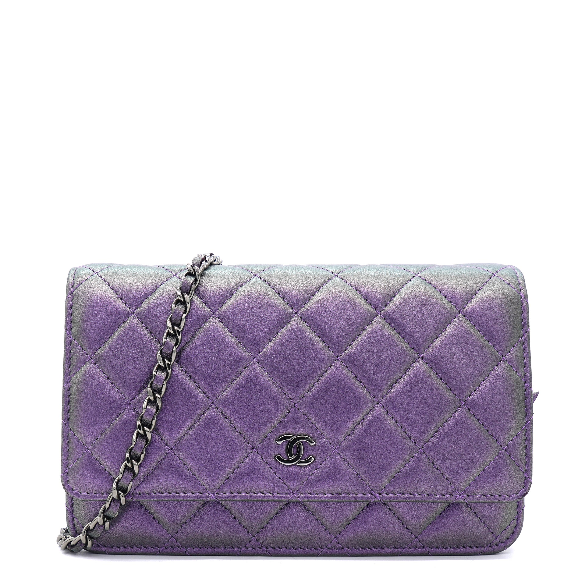 Chanel Iridescent Purple Quilted Lambskin Classic Wallet on Chain