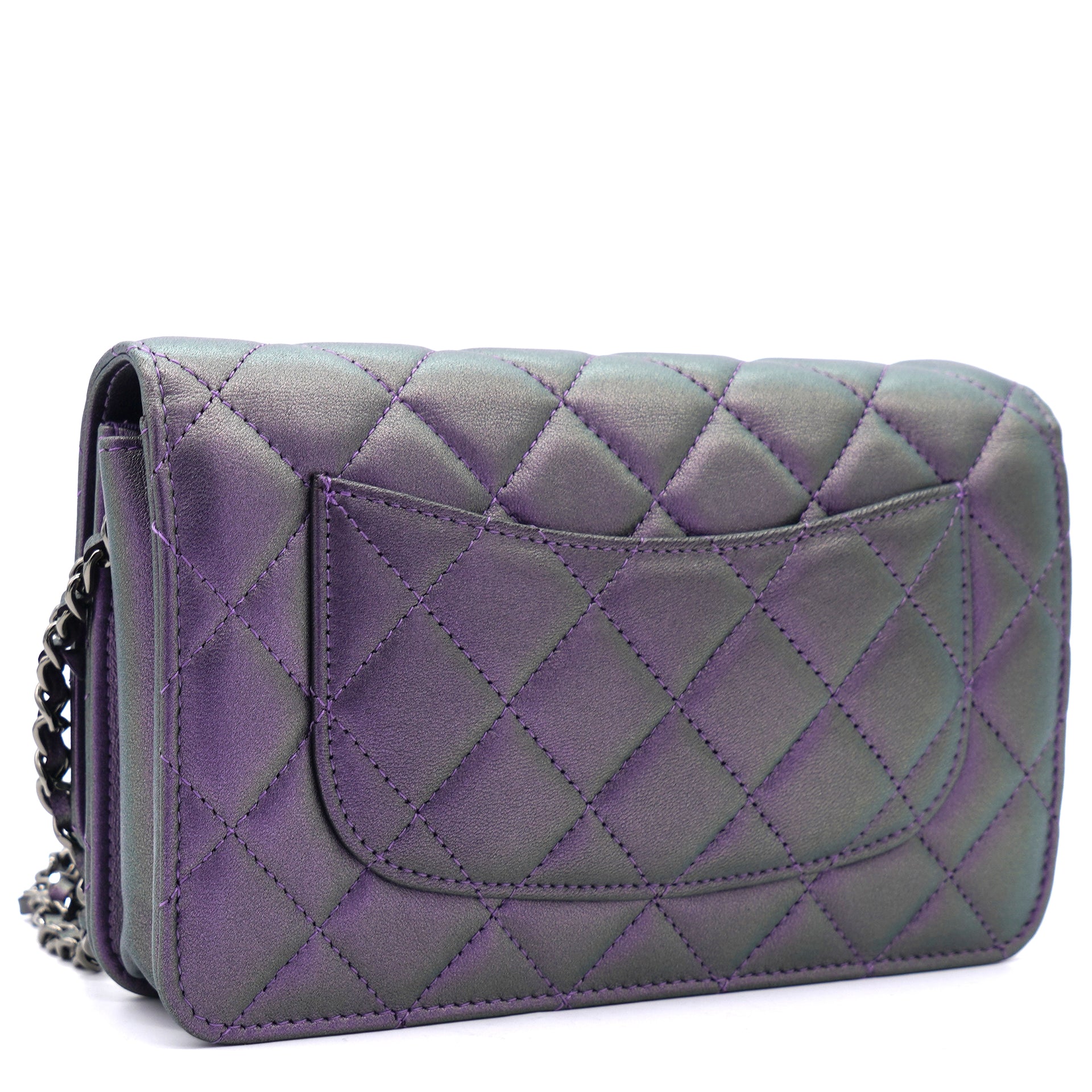 CHANEL Iridescent Lambskin Quilted Flap Card Holder On Chain