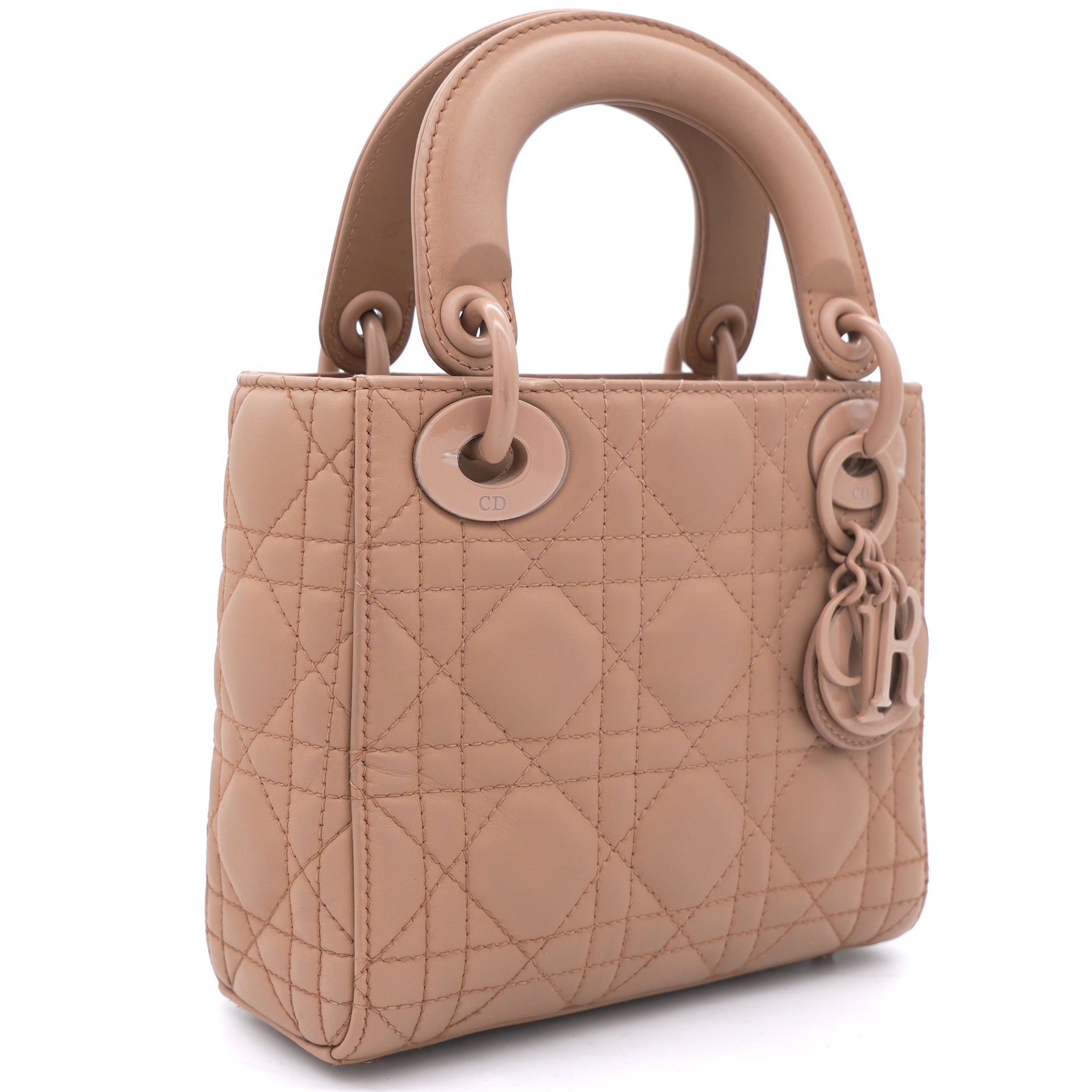 CHRISTIAN DIOR Lady Dior Mini studs 2WAY small bag Hand Bag Leather Pink  Beige  eBay