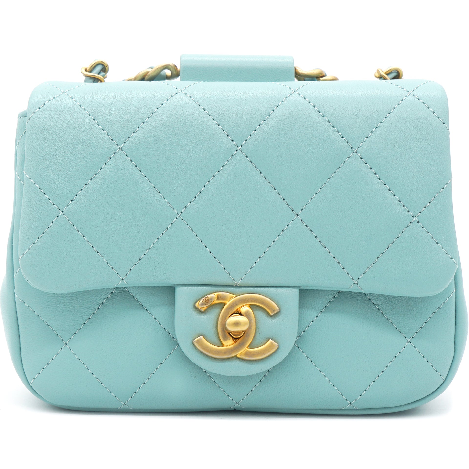Buy Chanel 22S Light Blue Lambskin Quilted 19 Flap Small MHW | Luxury Pre-owned Chanel Handbags