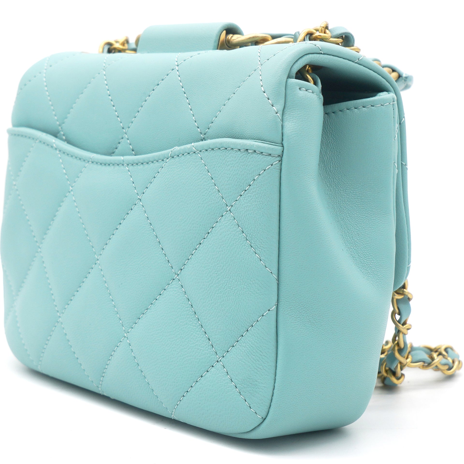 Chanel Pale Blue Quilted Lambskin In The Loop Top Handle Mini Flap