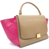 Tri-Color Leather and Suede Medium Trapeze Top Handle Bag