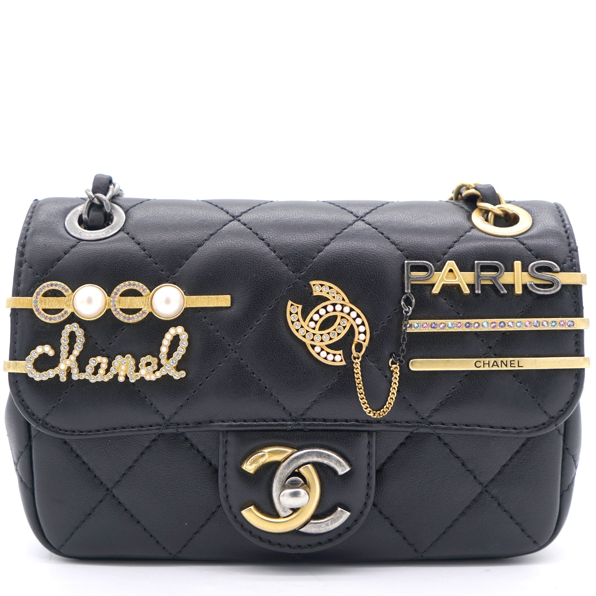 CHANEL CC Logo Pearl Mini Flap Messenger Bag Gold
