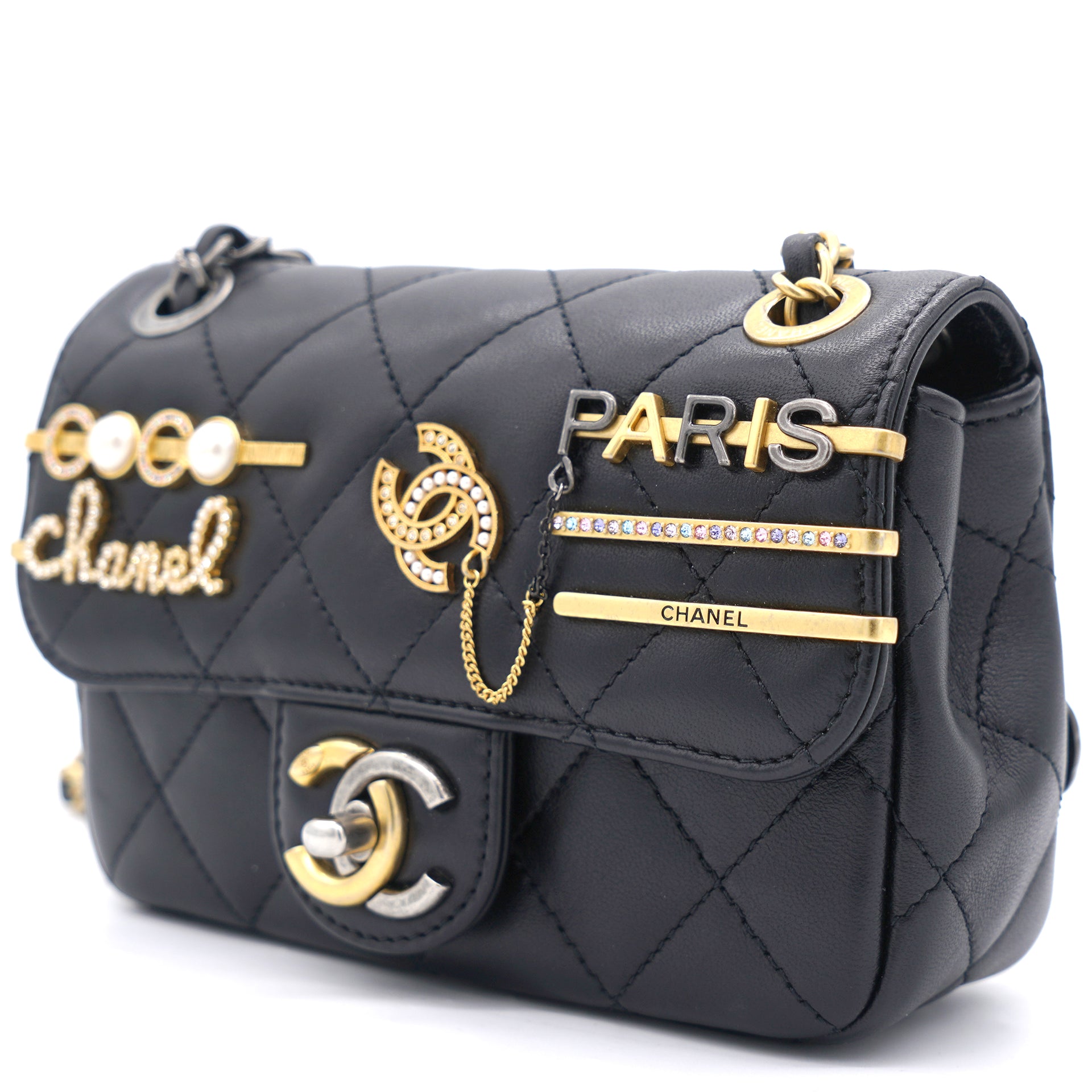 Lambskin Quilted Coco Clips Mini Flap Bag Black