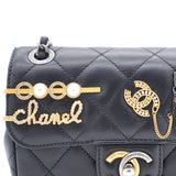 Lambskin Quilted Coco Clips Mini Flap Bag Black