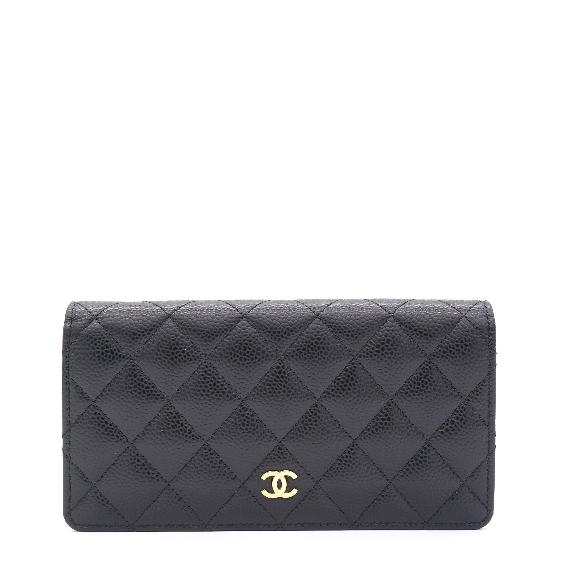 Black Quilted Caviar Leather L Yen Continental Wallet