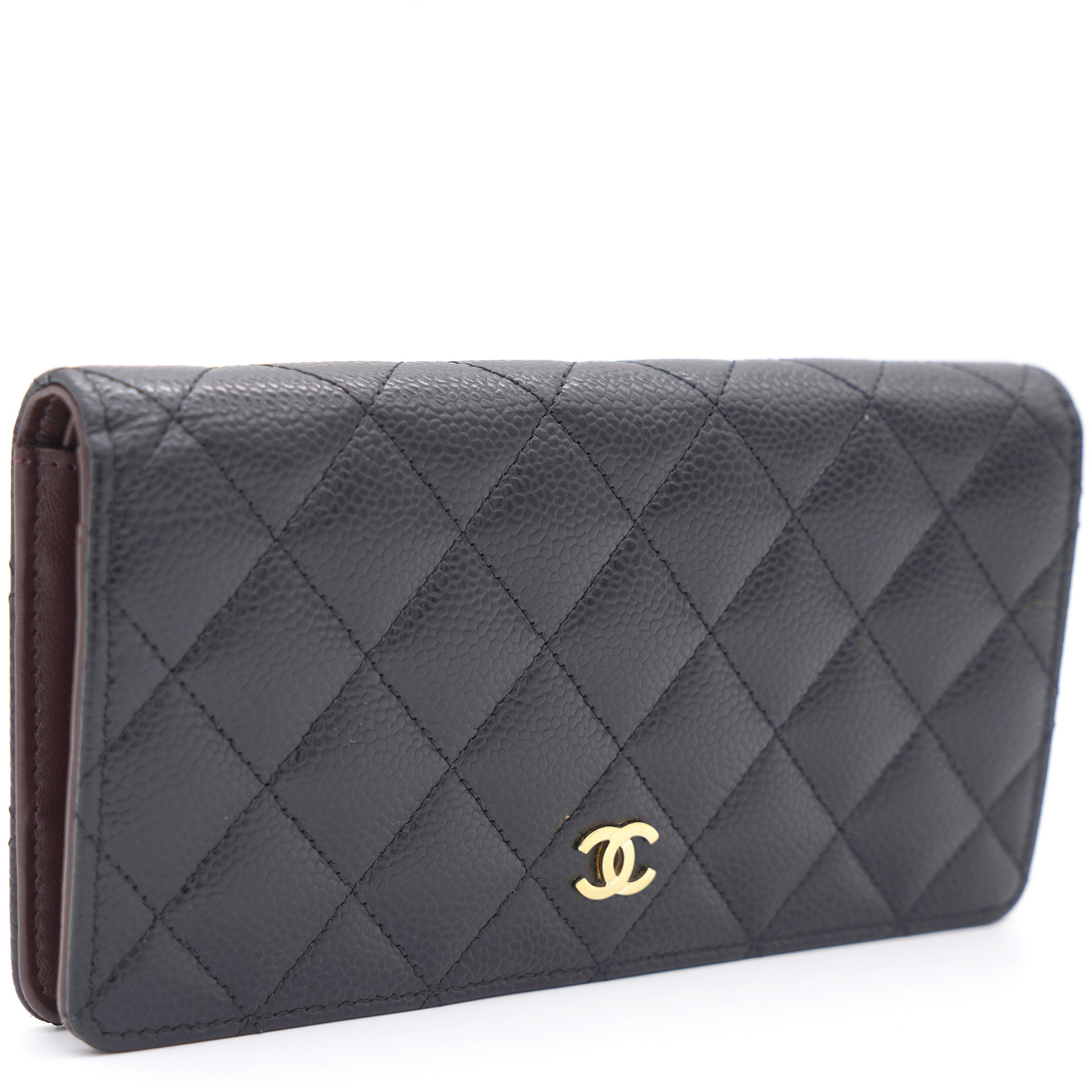 Black Quilted Caviar Leather L Yen Continental Wallet