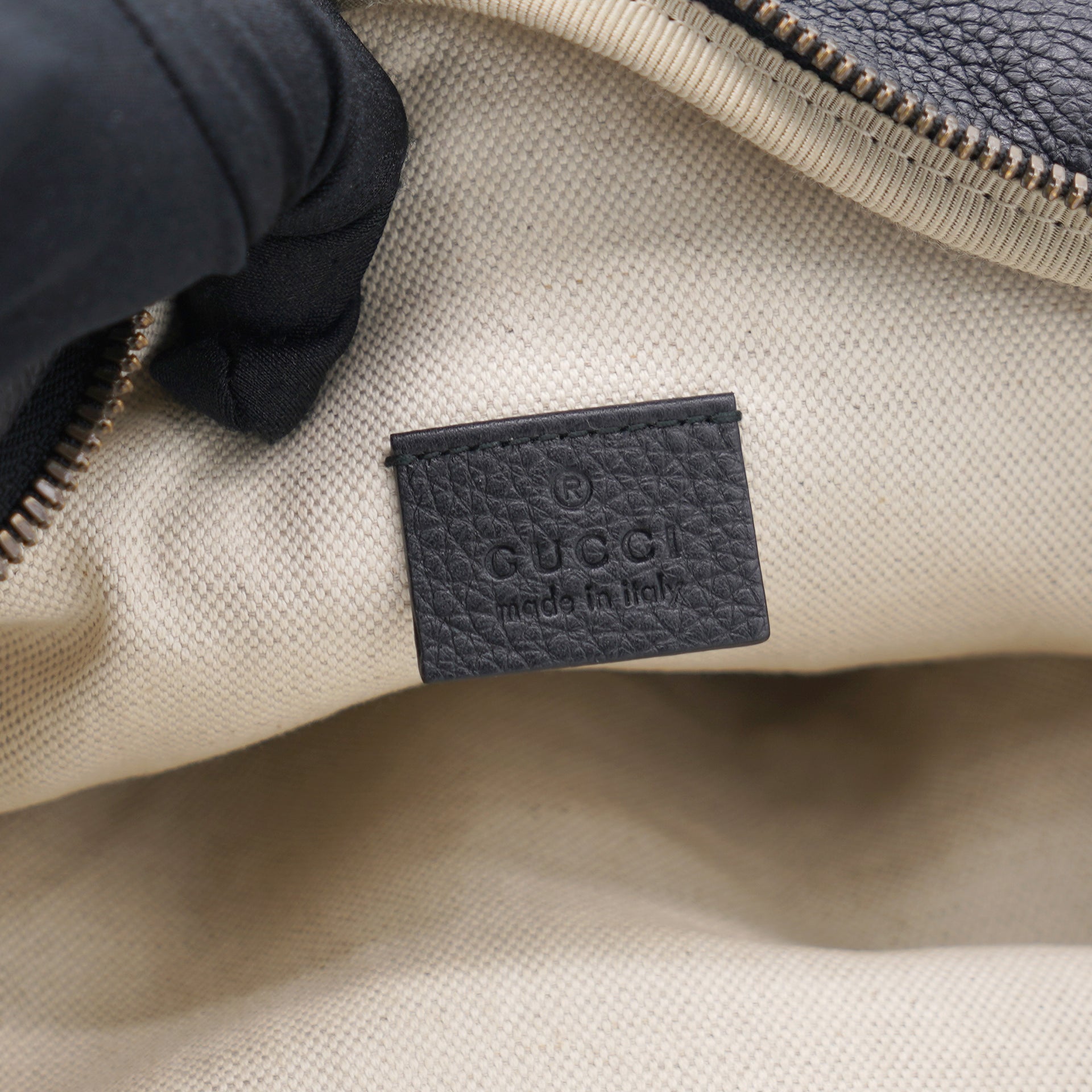 Black Pebbled Leather Large Logo Web Belt Bag