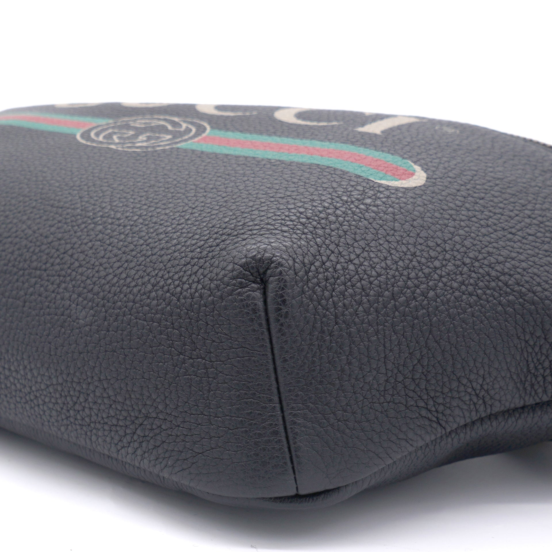 Black Pebbled Leather Large Logo Web Belt Bag