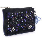 Navy Blue Fabric Sequins Lady Dior Card Holder