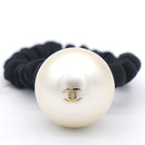 CHANEL Pearl CC Hair Tie Black Gold Pearly White 324275