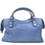 Blue Leather Silver Giant Hardware City Tote