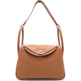Hermes Lindy Bag Clemence Leather Palladium Hardware In Coffee
