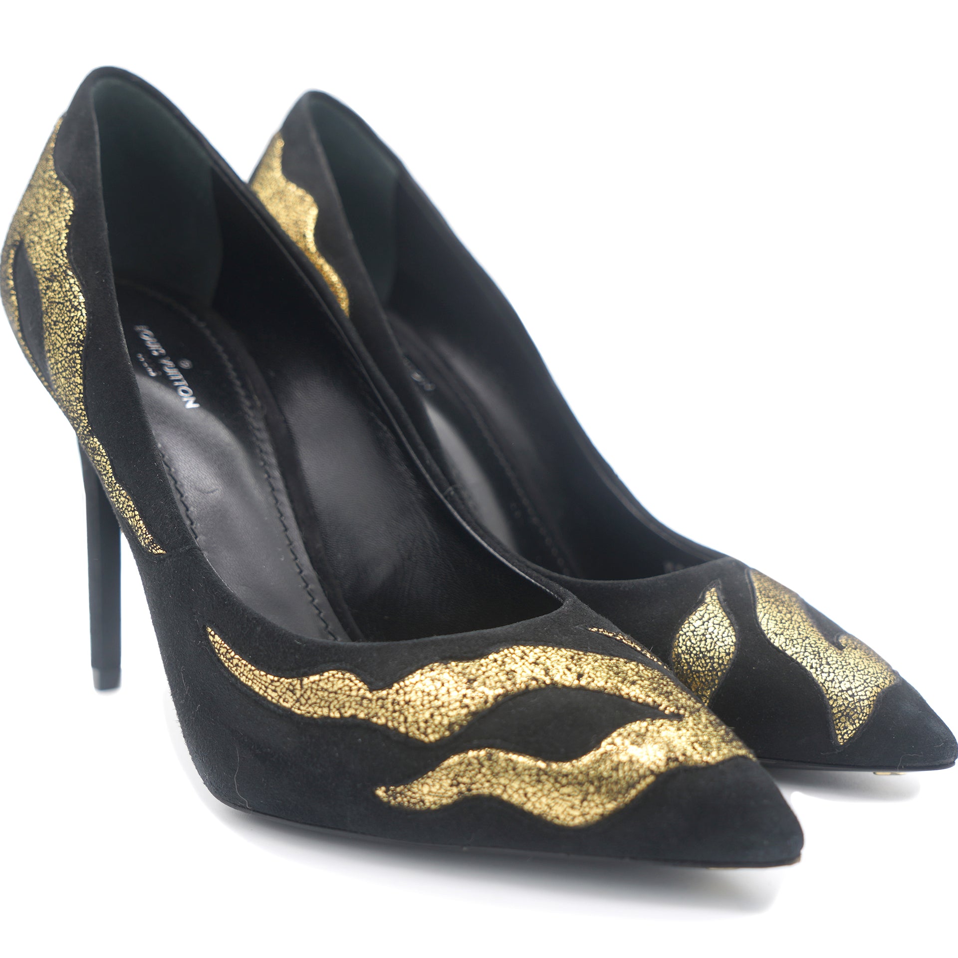 Louis Vuitton, Shoes, Louis Vuitton Black Suede And Gold Heels
