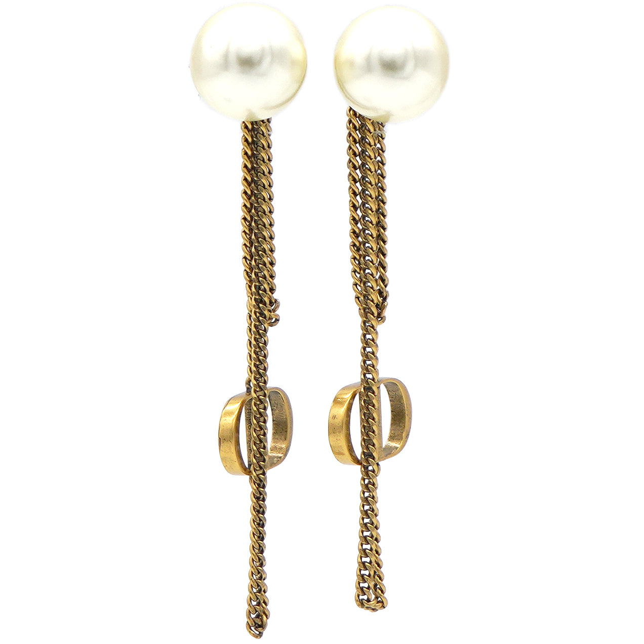 Tribales Earrings Gold-Finish Metal and White Resin Pearls