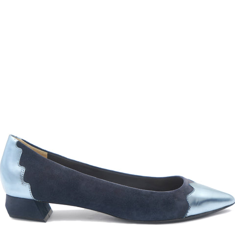 Navy Blue Suede and Leather Pointed Toe Pumps 38