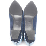 Navy Blue Suede and Leather Pointed Toe Pumps 38