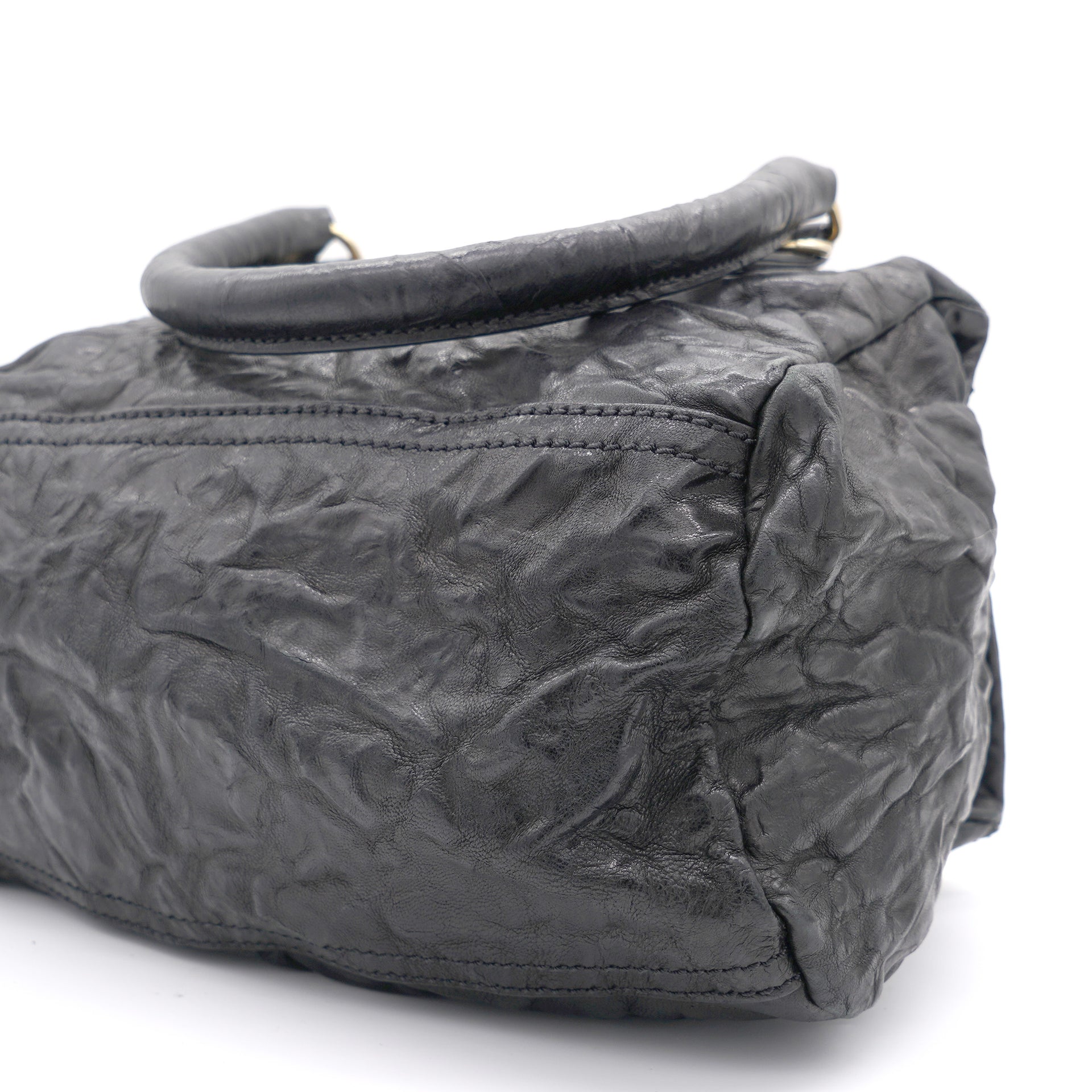 Black Leather Small Pandora Shoulder Bag